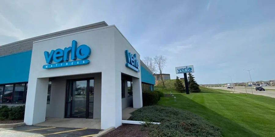 Outside a Verlo mattress factory store.