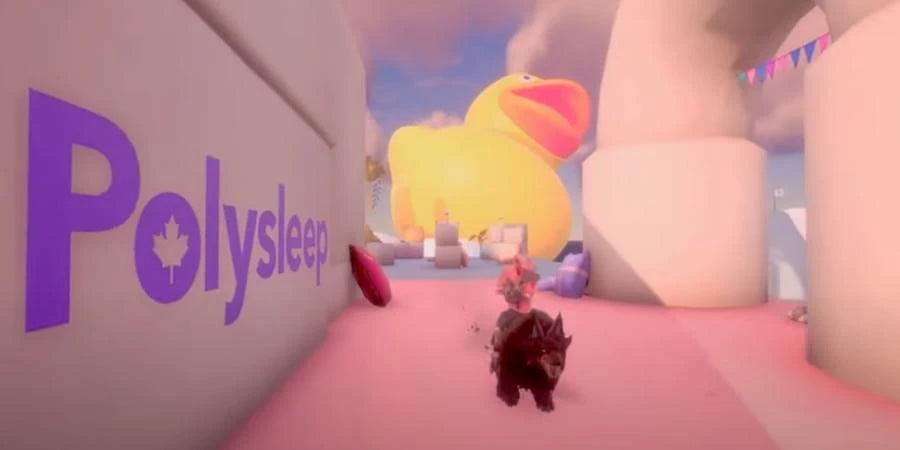 Woolen Warfare gameplay showcasing Polysleep's in-game branding in Fortnite