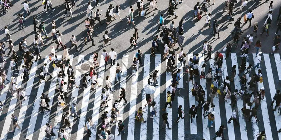 Crowded crosswalk symbolizing trying to stand out in the crowd.